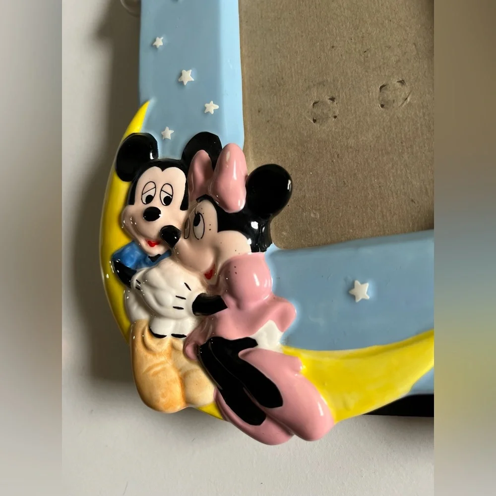 Vintage Mickey Mouse & Minnie Mouse Sitting On The Moon Ceramic Picture Frame